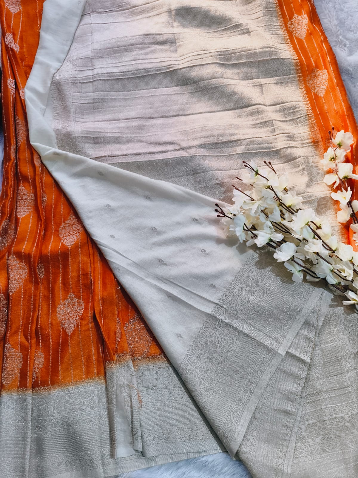 Banarasi contrast zari woven orange saree