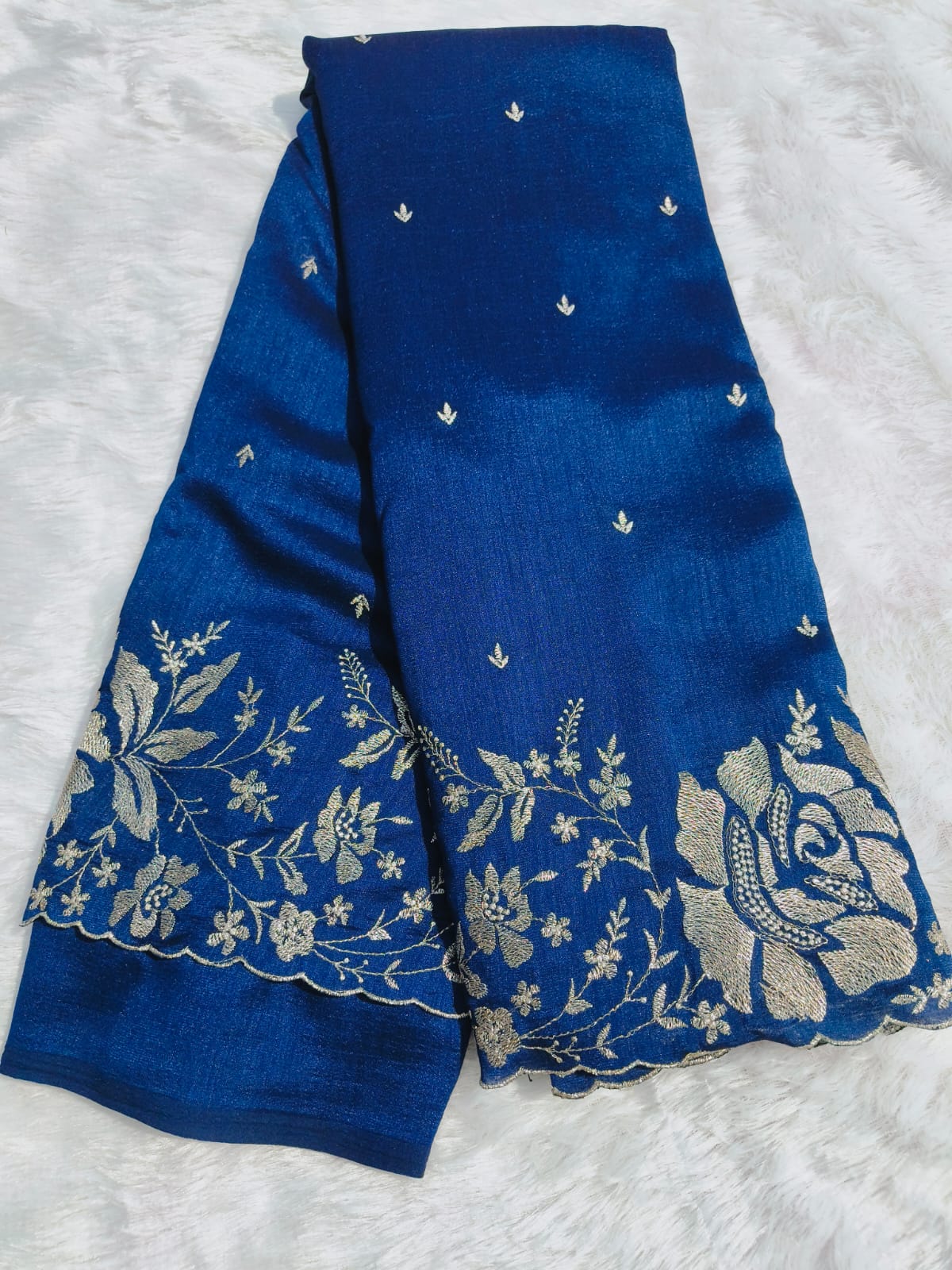 premium blue party wear cutwork crape silk