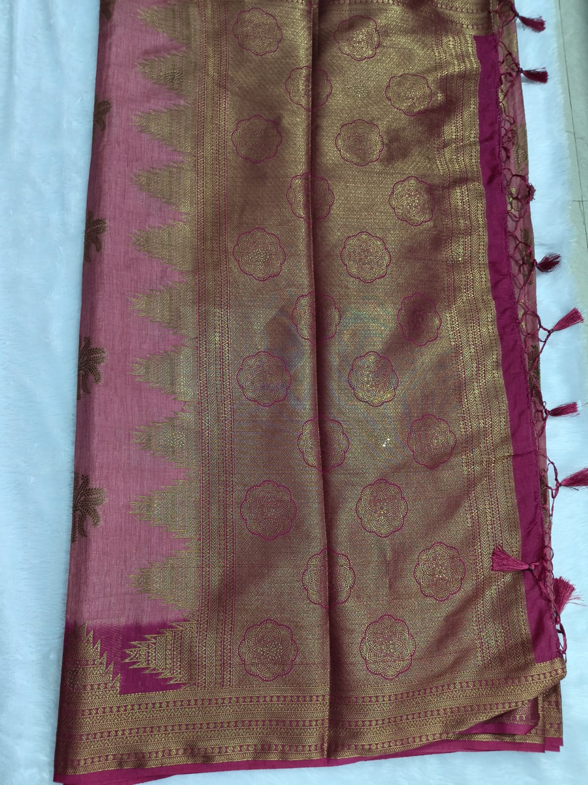 Premium antic zari linen cotton saree with stones