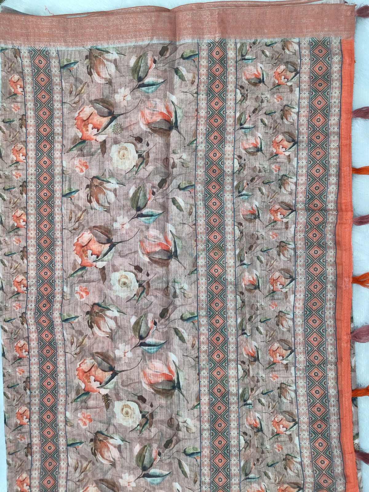 Premium cotton linen sarees with stones