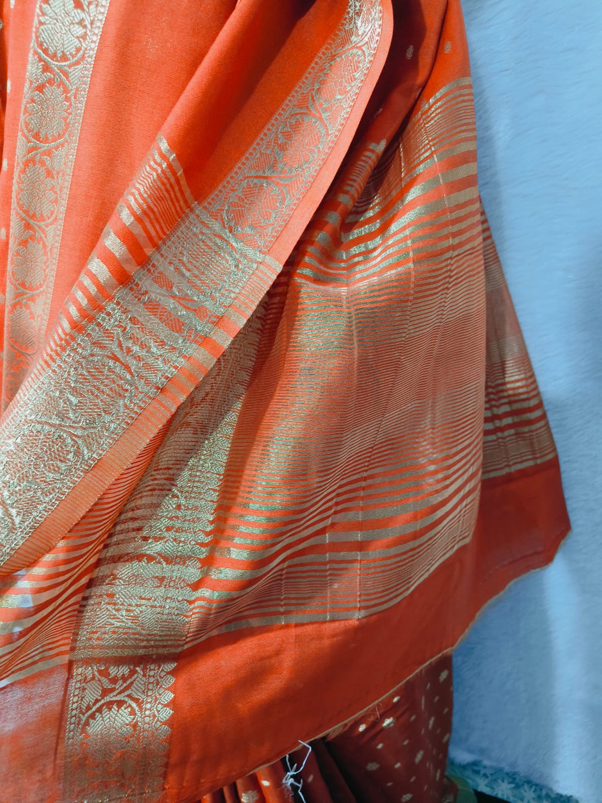 SEMI silk stripe bentex border with contrast blouse
