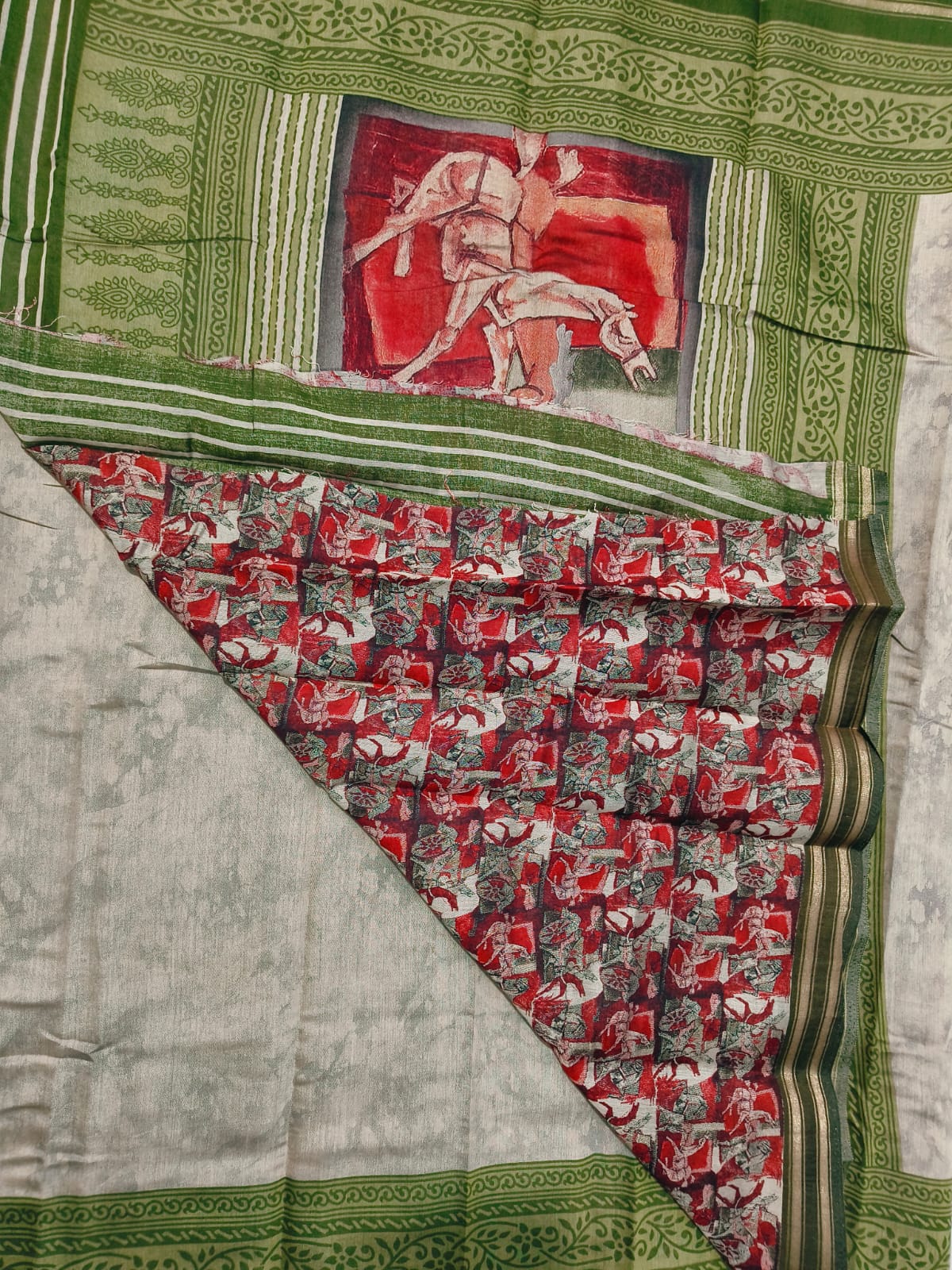 green and beige color weaving traditional saree