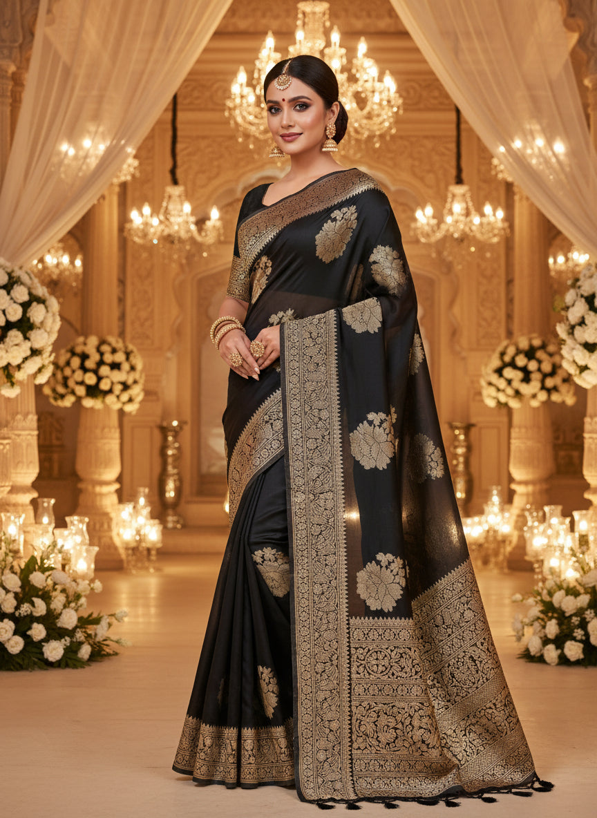 primium black 3D insta crape silk