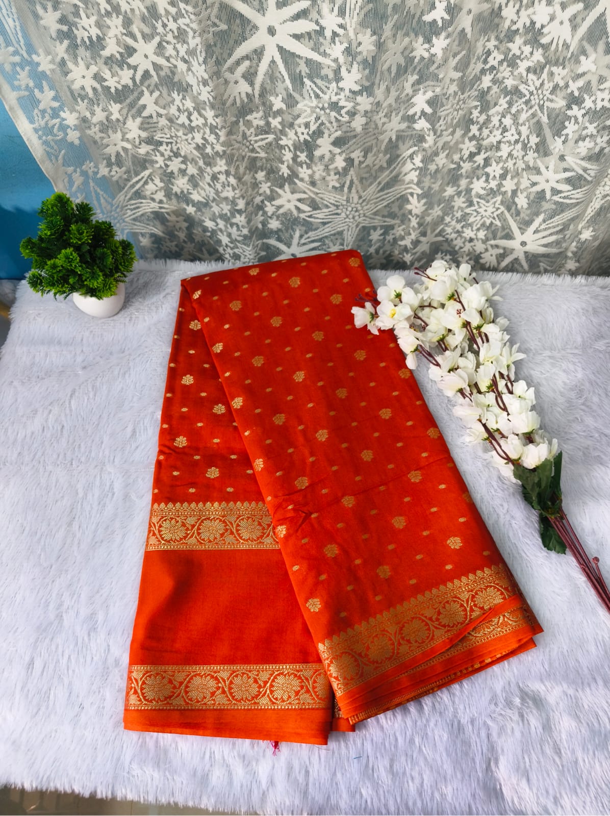 SEMI silk stripe bentex border with contrast blouse