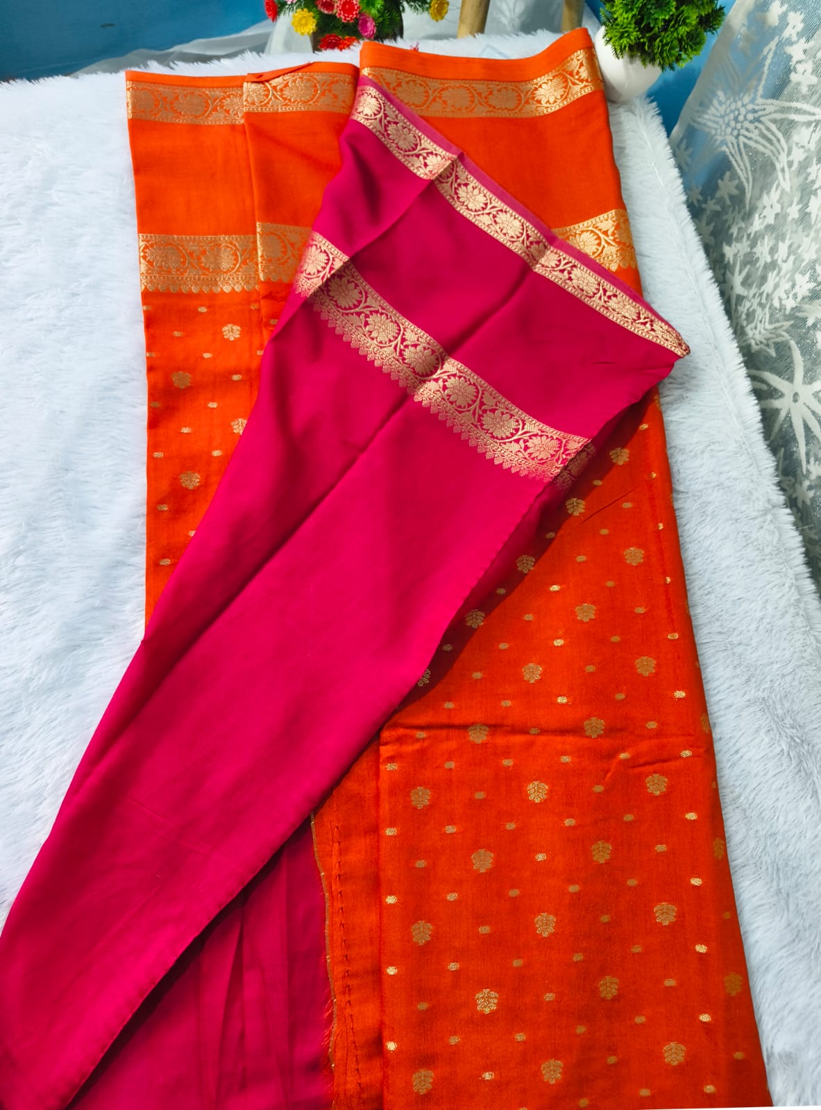 SEMI silk stripe bentex border with contrast blouse