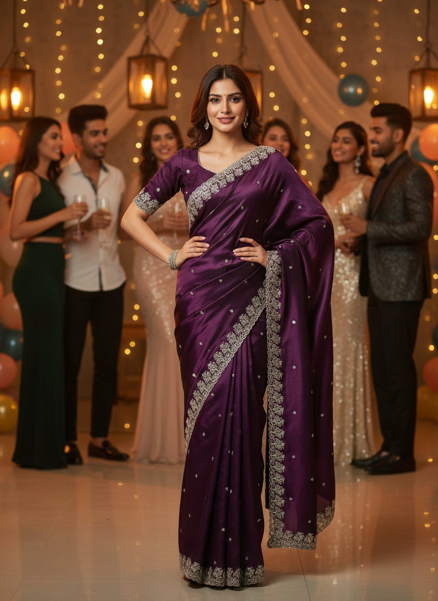 premium royal rose embriodery party wear saree