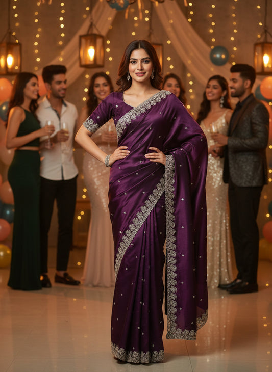 premium royal rose embriodery party wear saree