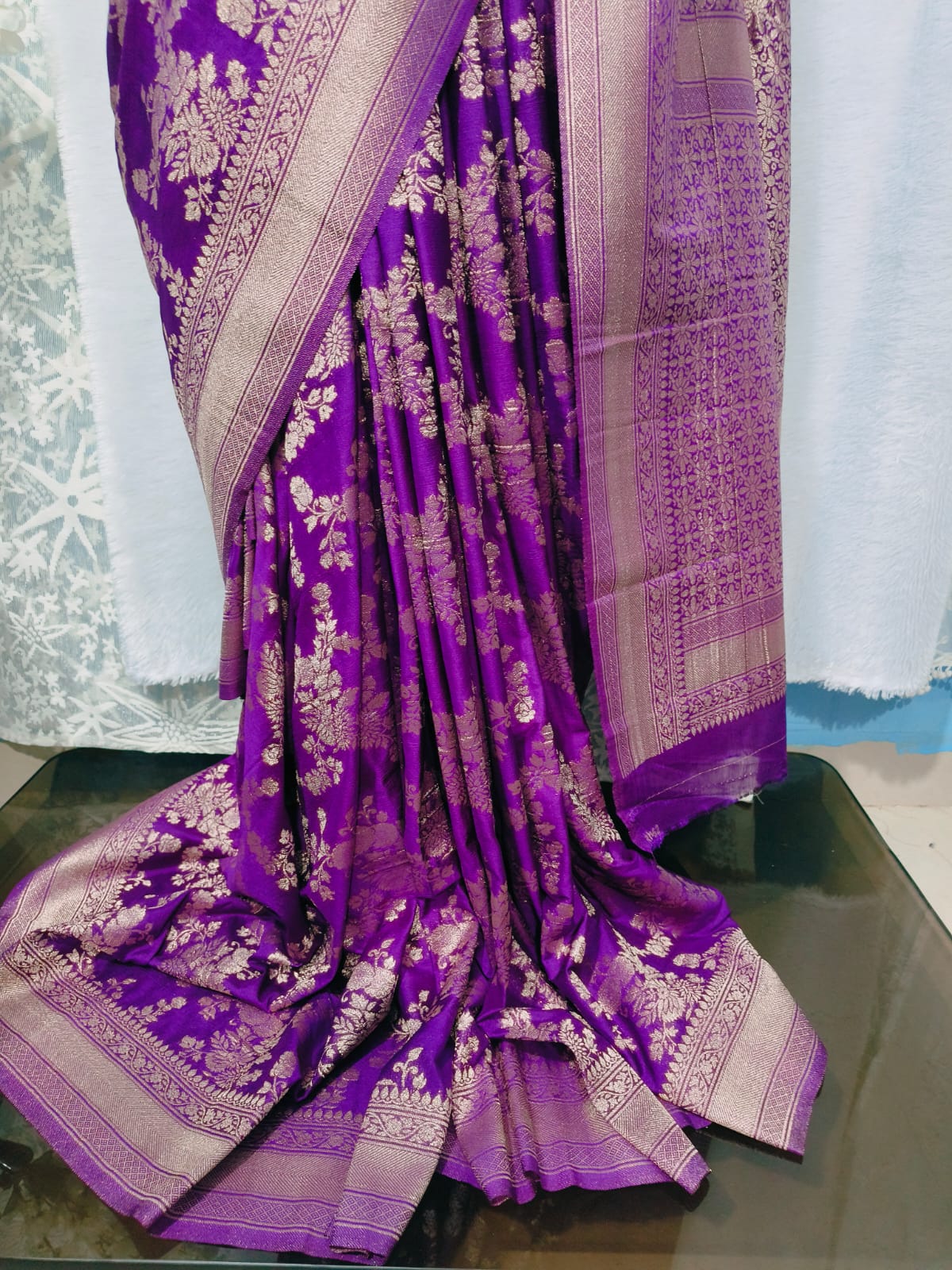 Purple semi banarasi khaddi georgette saree