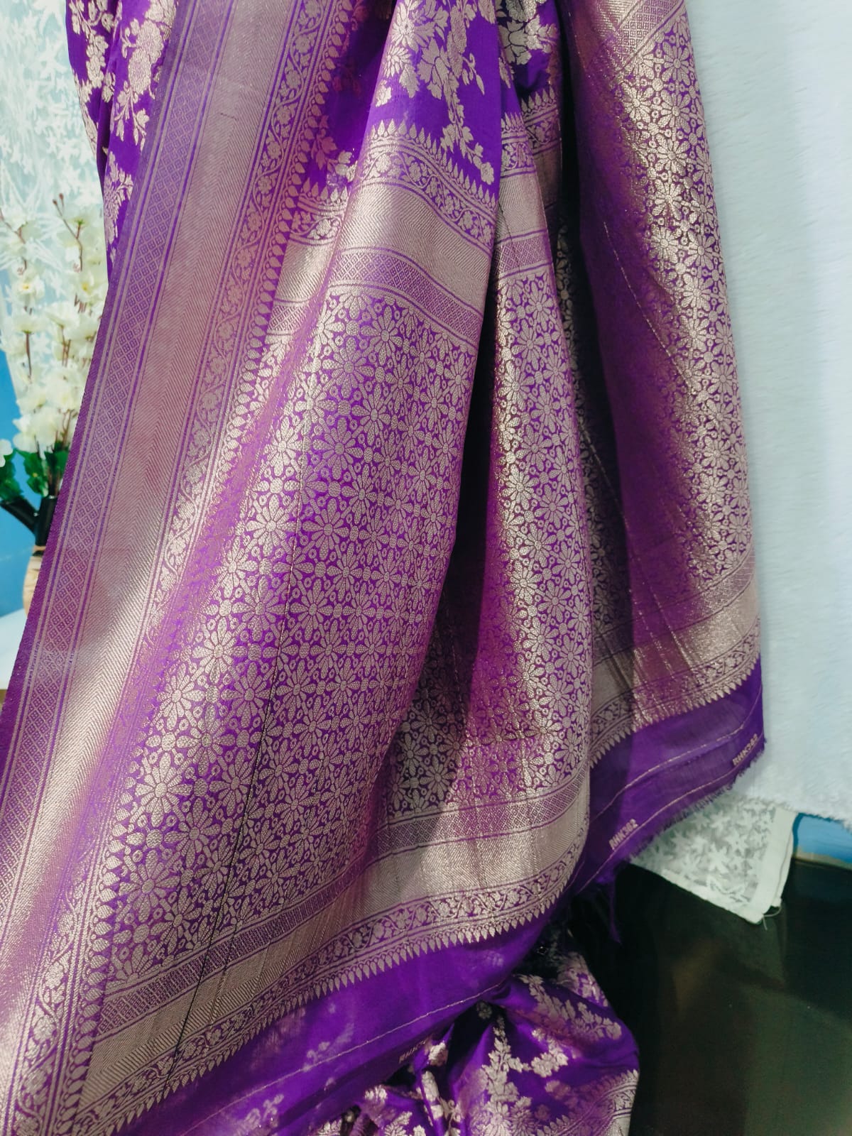 Purple semi banarasi khaddi georgette saree