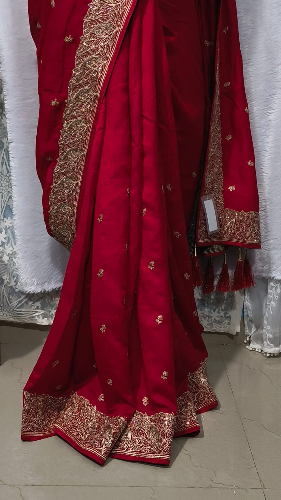 Red fancy designer saree