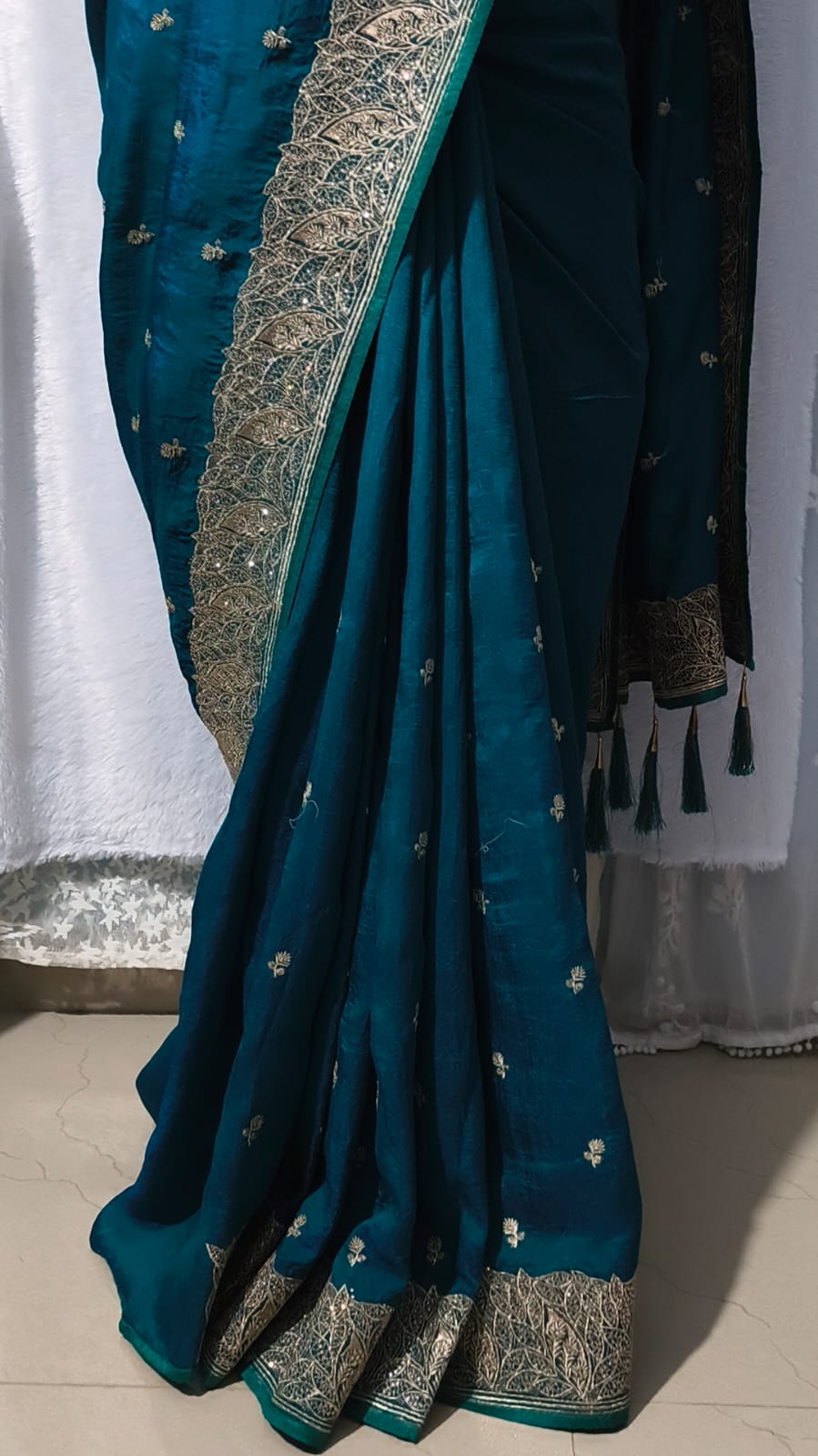 Peocock green fancy designer saree