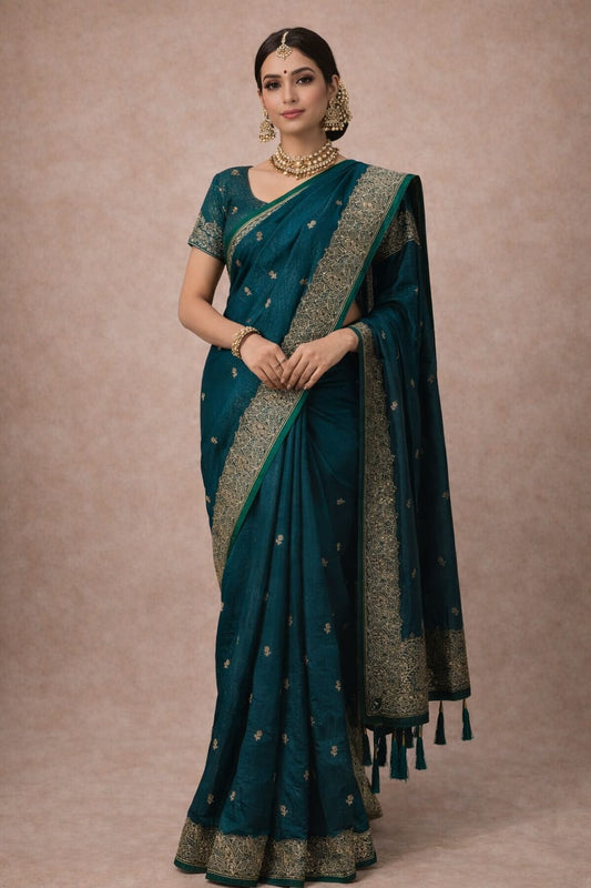 Peocock green fancy designer saree