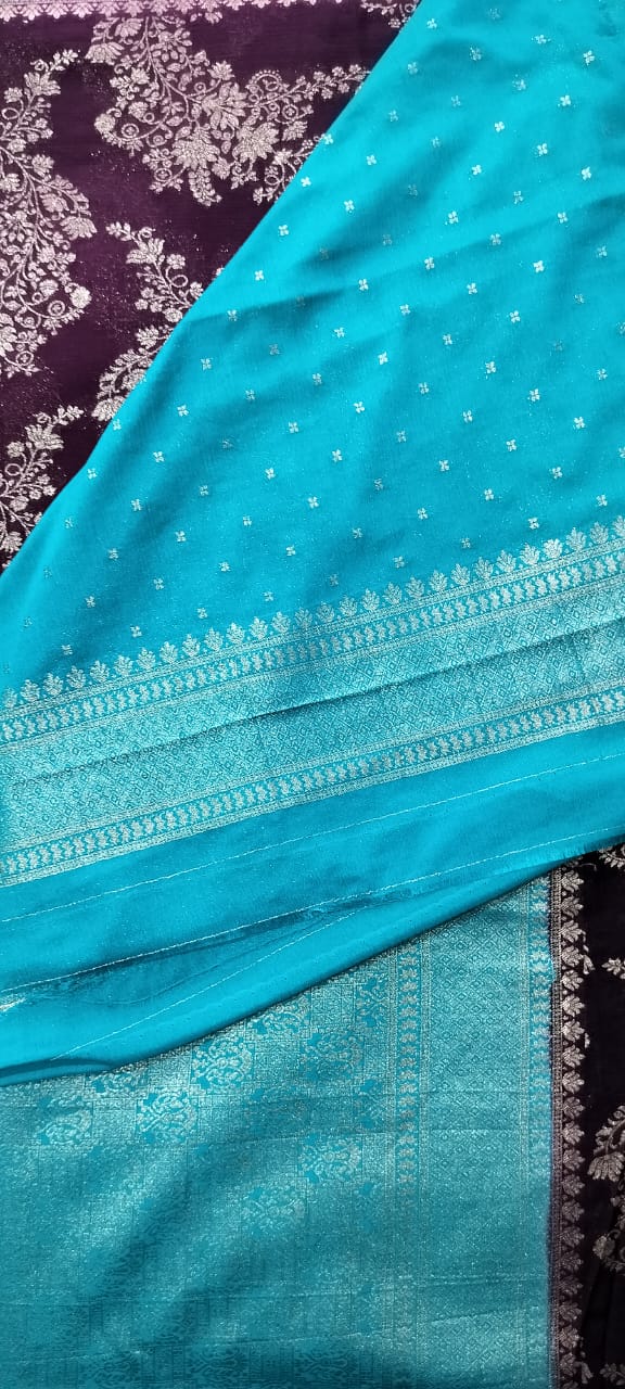 Premium contrast semi banarasi khaddi georgette saree