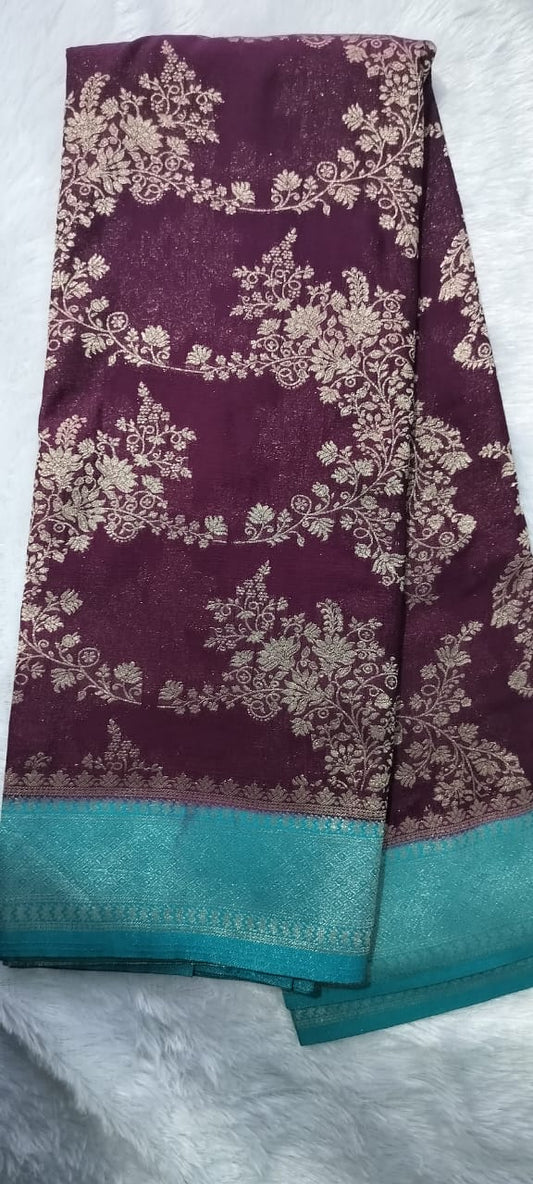 Premium contrast semi banarasi khaddi georgette saree