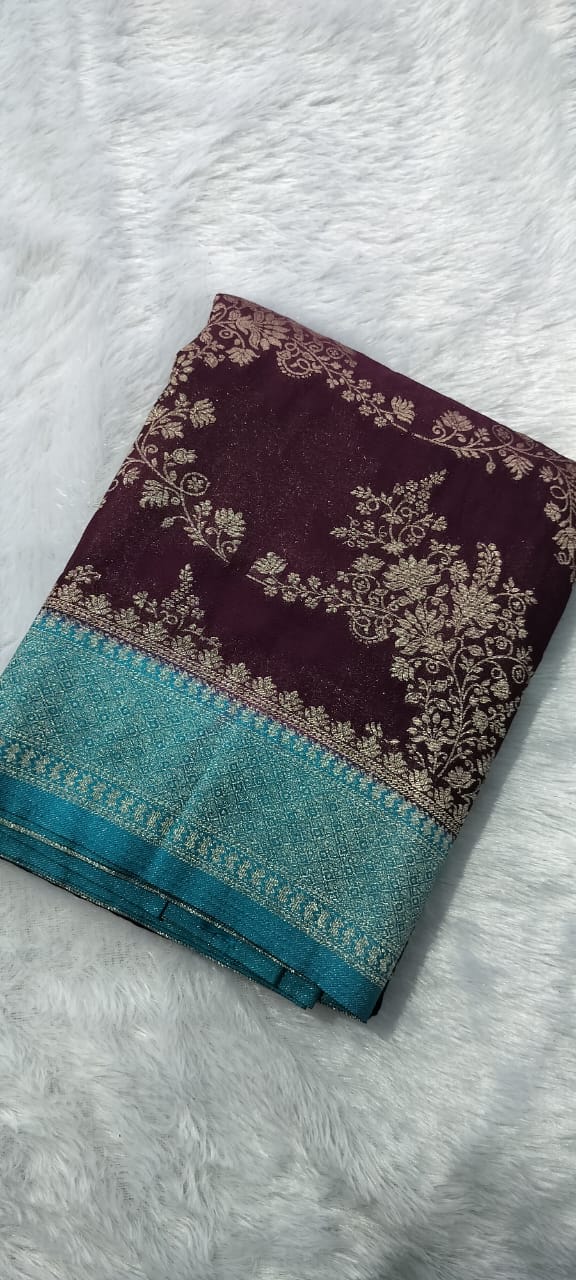 Premium contrast semi banarasi khaddi georgette saree