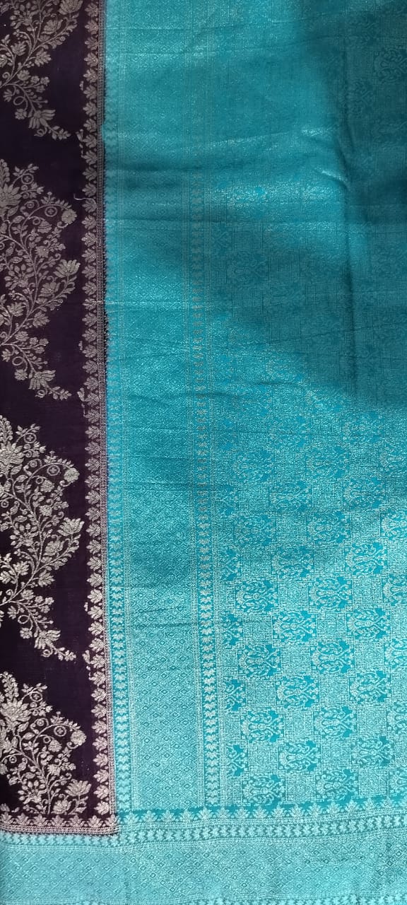 Premium contrast semi banarasi khaddi georgette saree