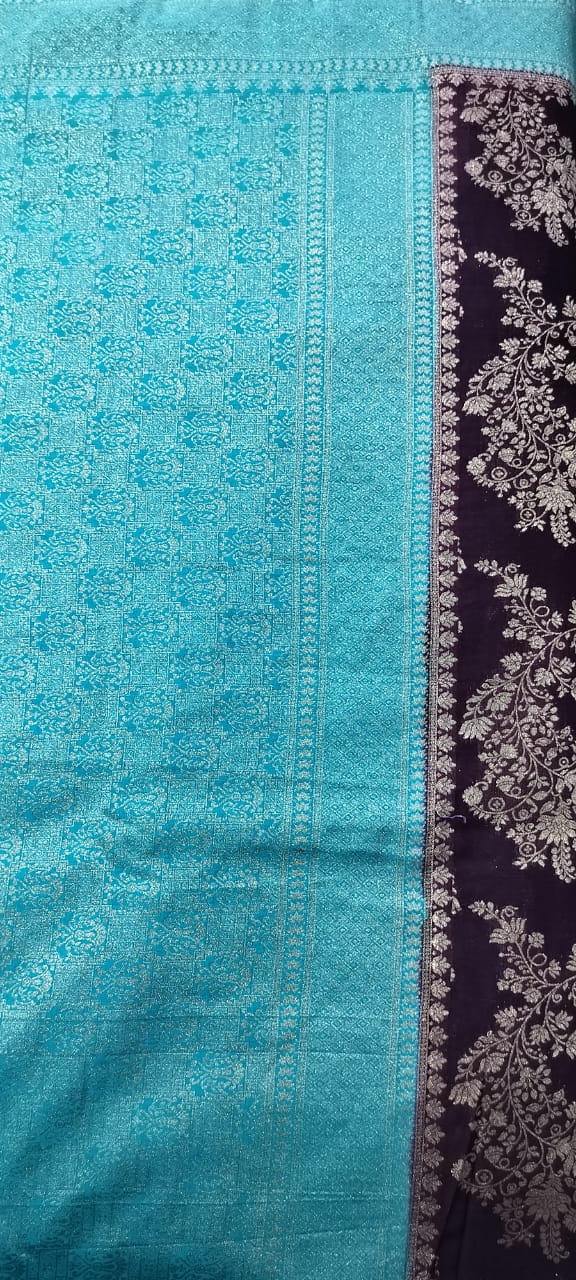 Premium contrast semi banarasi khaddi georgette saree