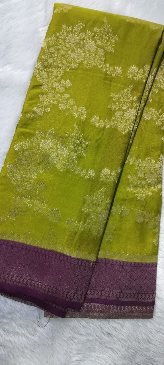 Premium contrast semi banarasi khaddi georgette saree