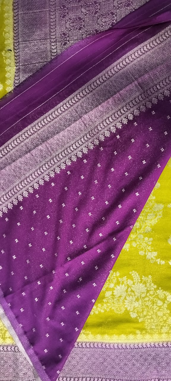 Premium contrast semi banarasi khaddi georgette saree