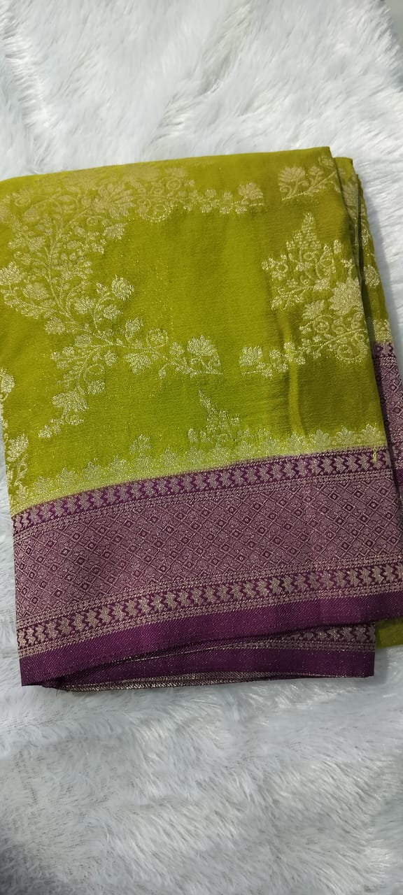 Premium contrast semi banarasi khaddi georgette saree