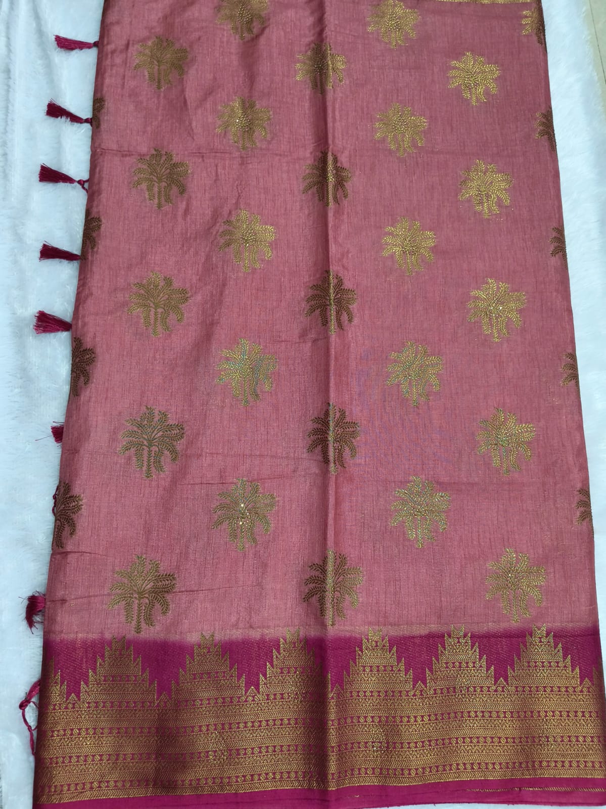 Premium antic zari linen cotton saree with stones