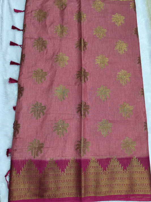 Premium antic zari linen cotton saree with stones
