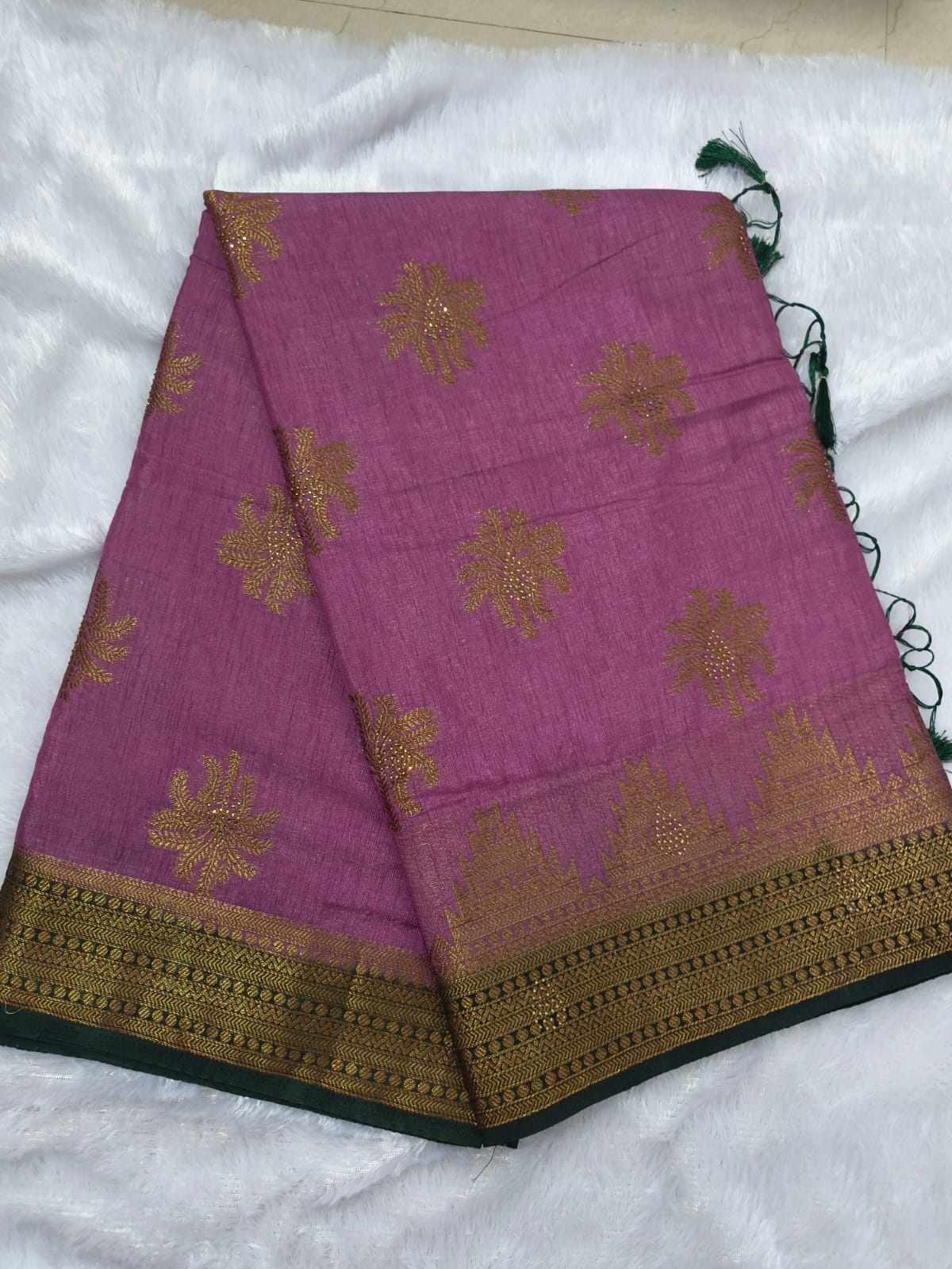 Premium antic zari linen cotton saree with stones