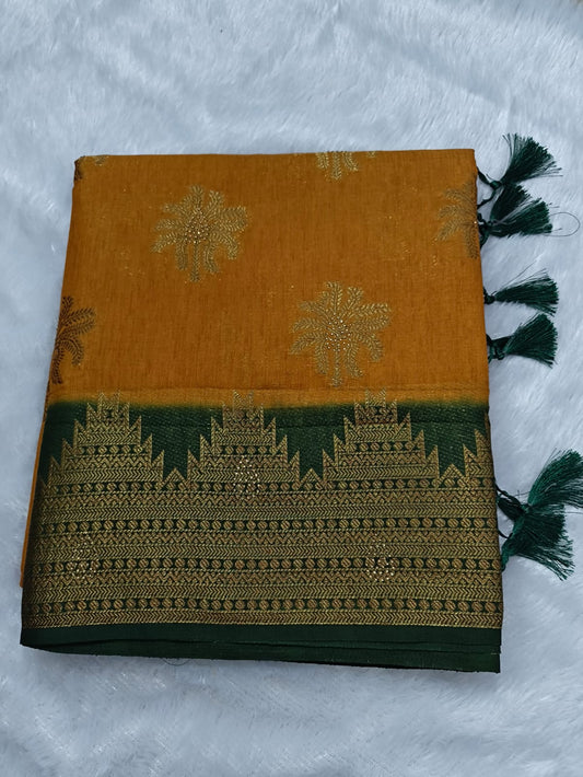 Premium antic zari linen cotton saree with stones