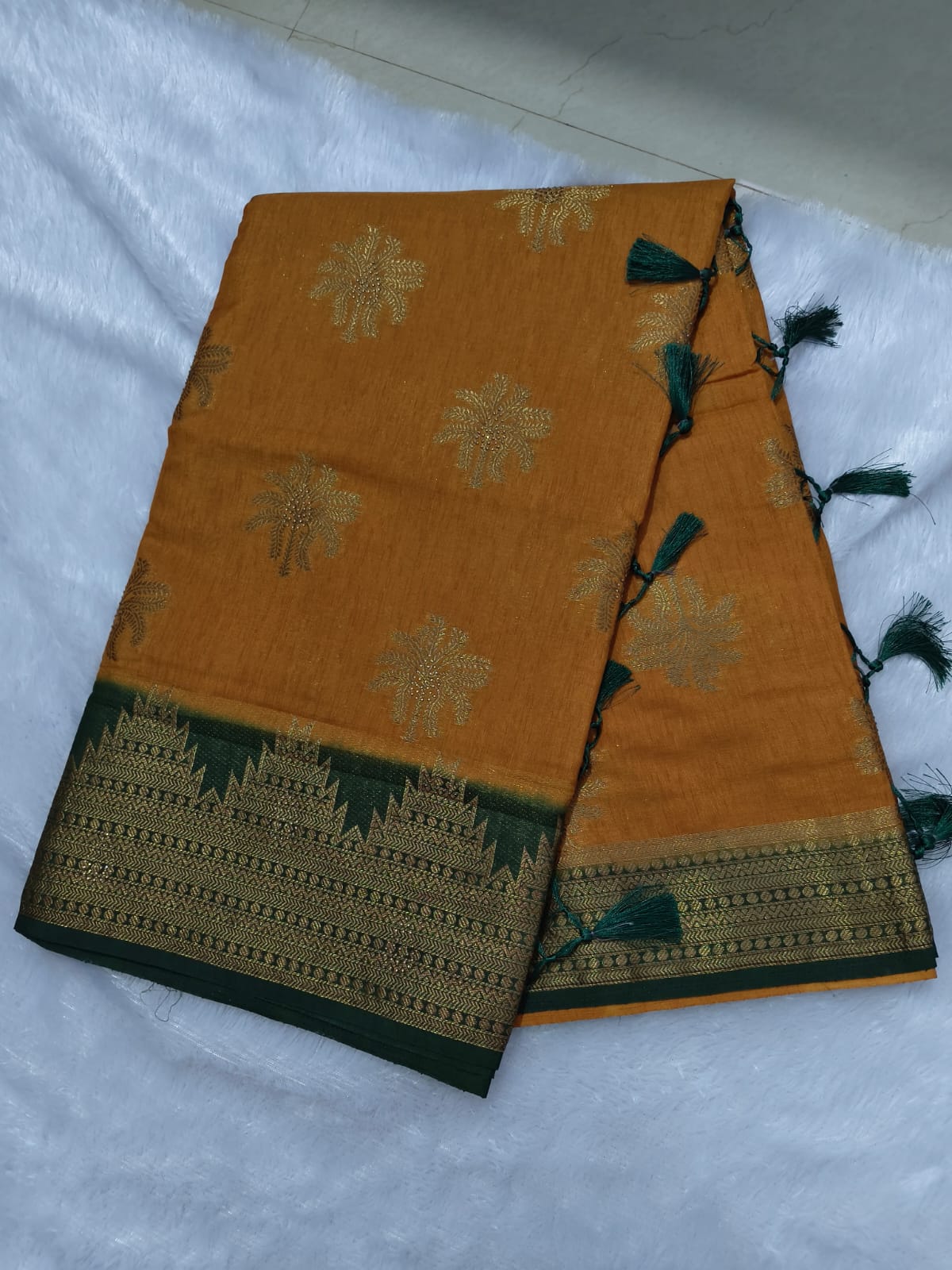 Premium antic zari linen cotton saree with stones