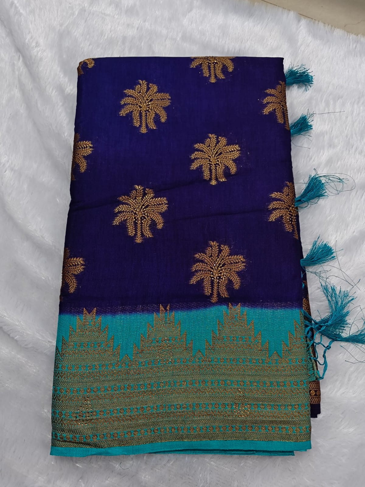 Premium antic zari linen cotton saree with stones