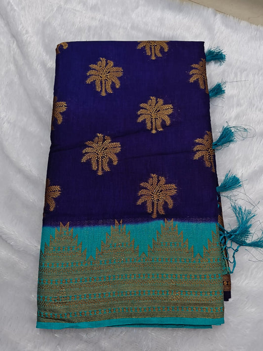 Premium antic zari linen cotton saree with stones