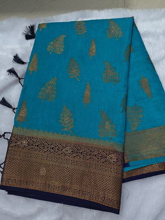 Premium antic zari linen cotton saree with stones