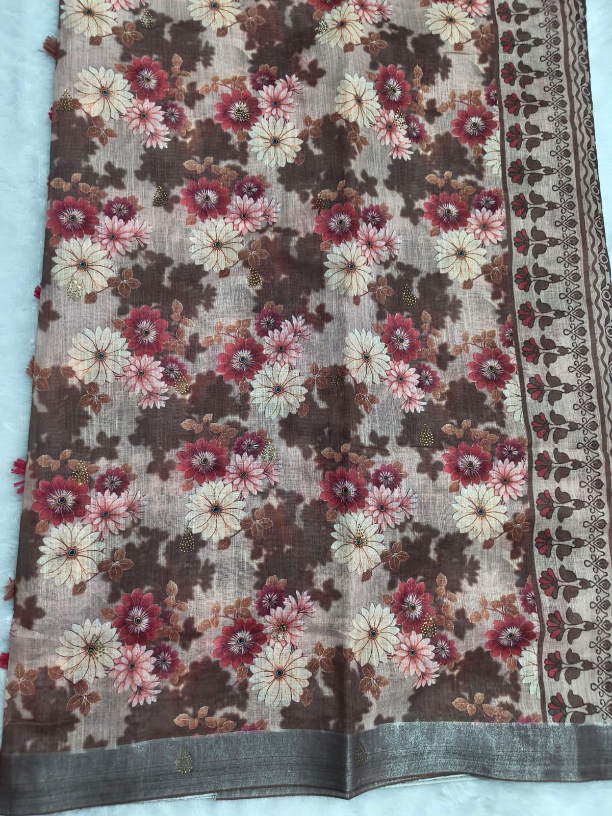 Premium cotton linen sarees with stones
