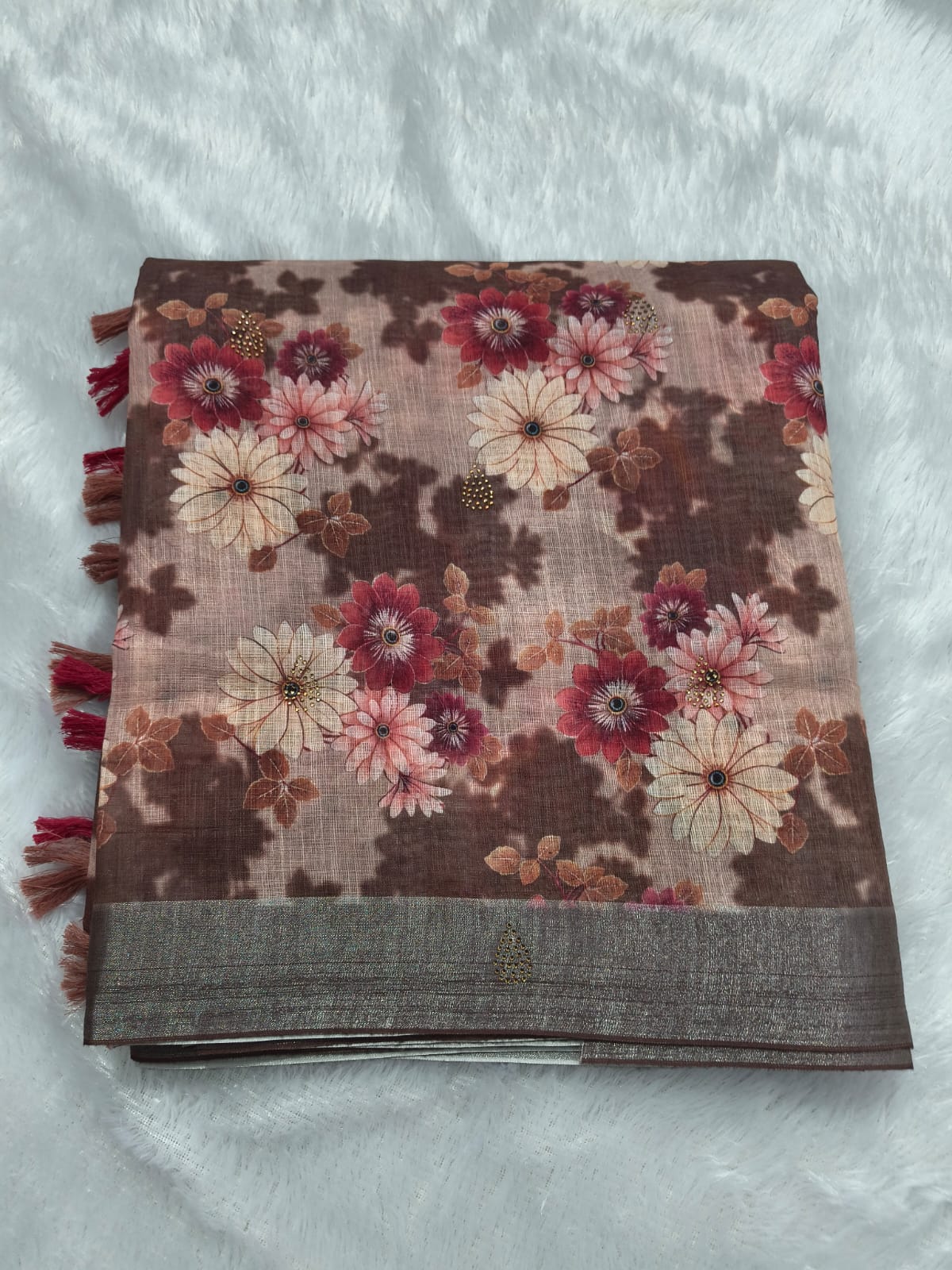 Premium cotton linen sarees with stones