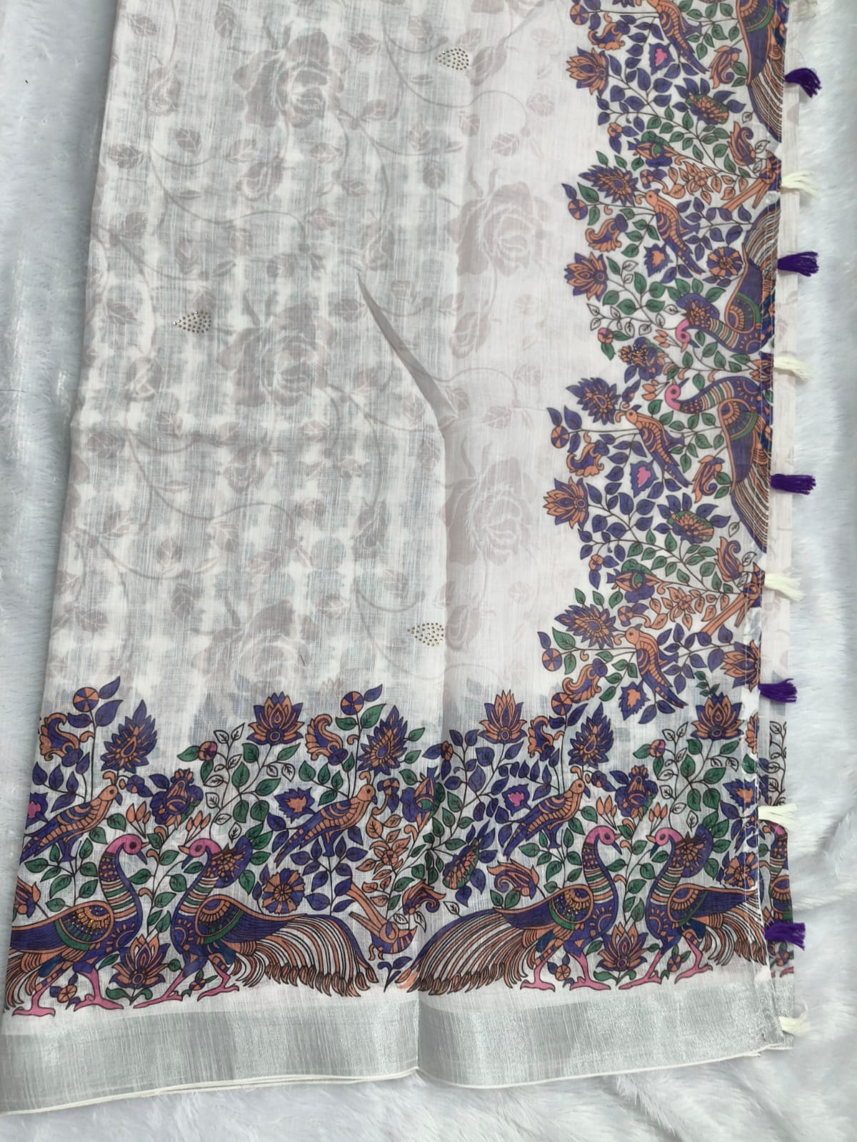 Premium cotton linen sarees with stones