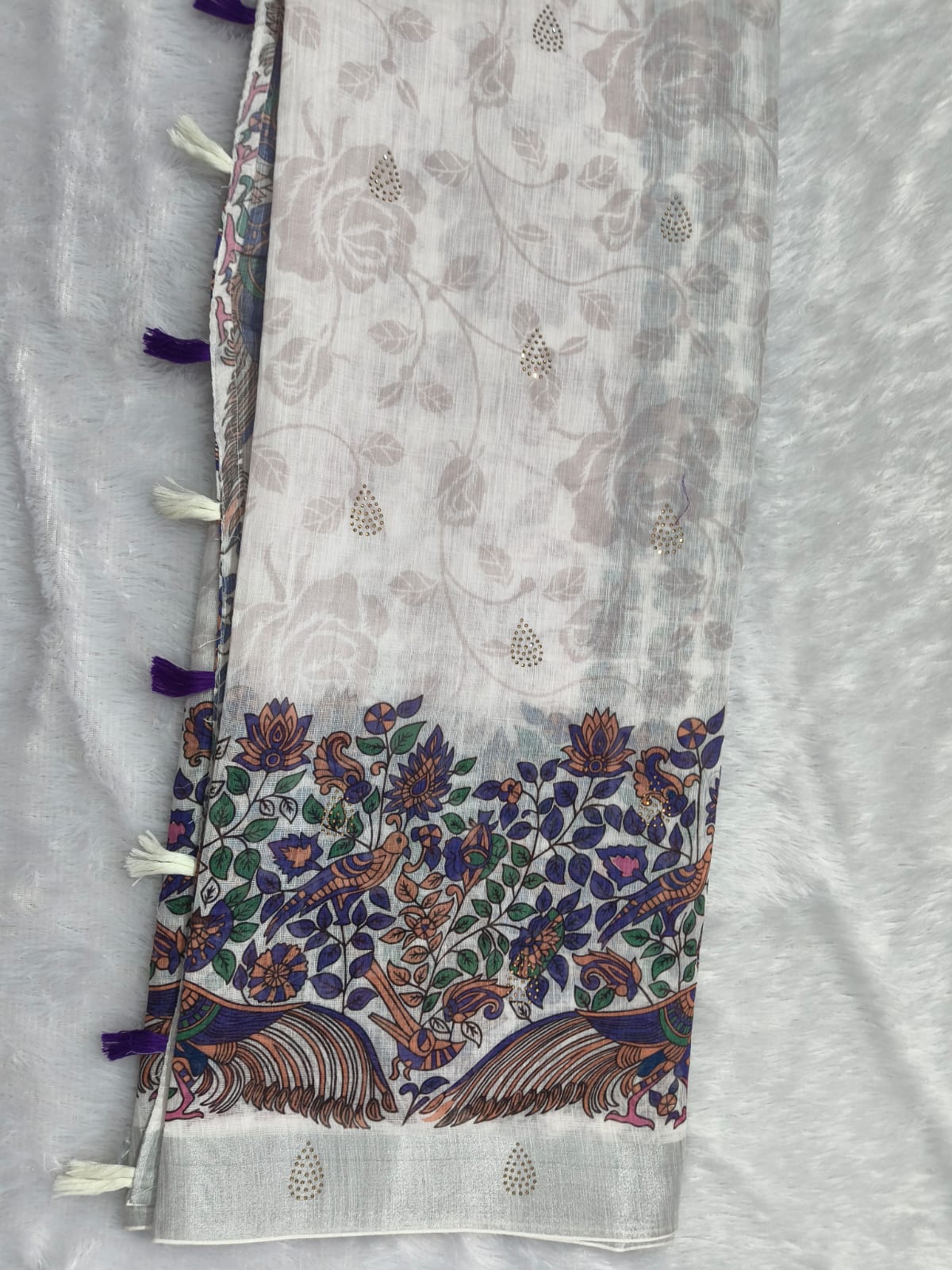 Premium cotton linen sarees with stones
