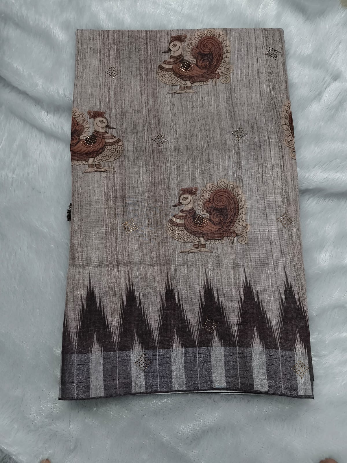 Premium cotton linen sarees with stones