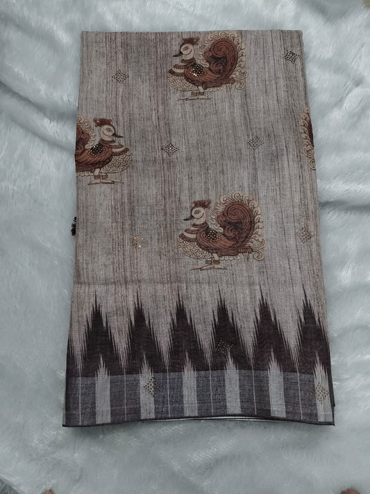 Premium cotton linen sarees with stones