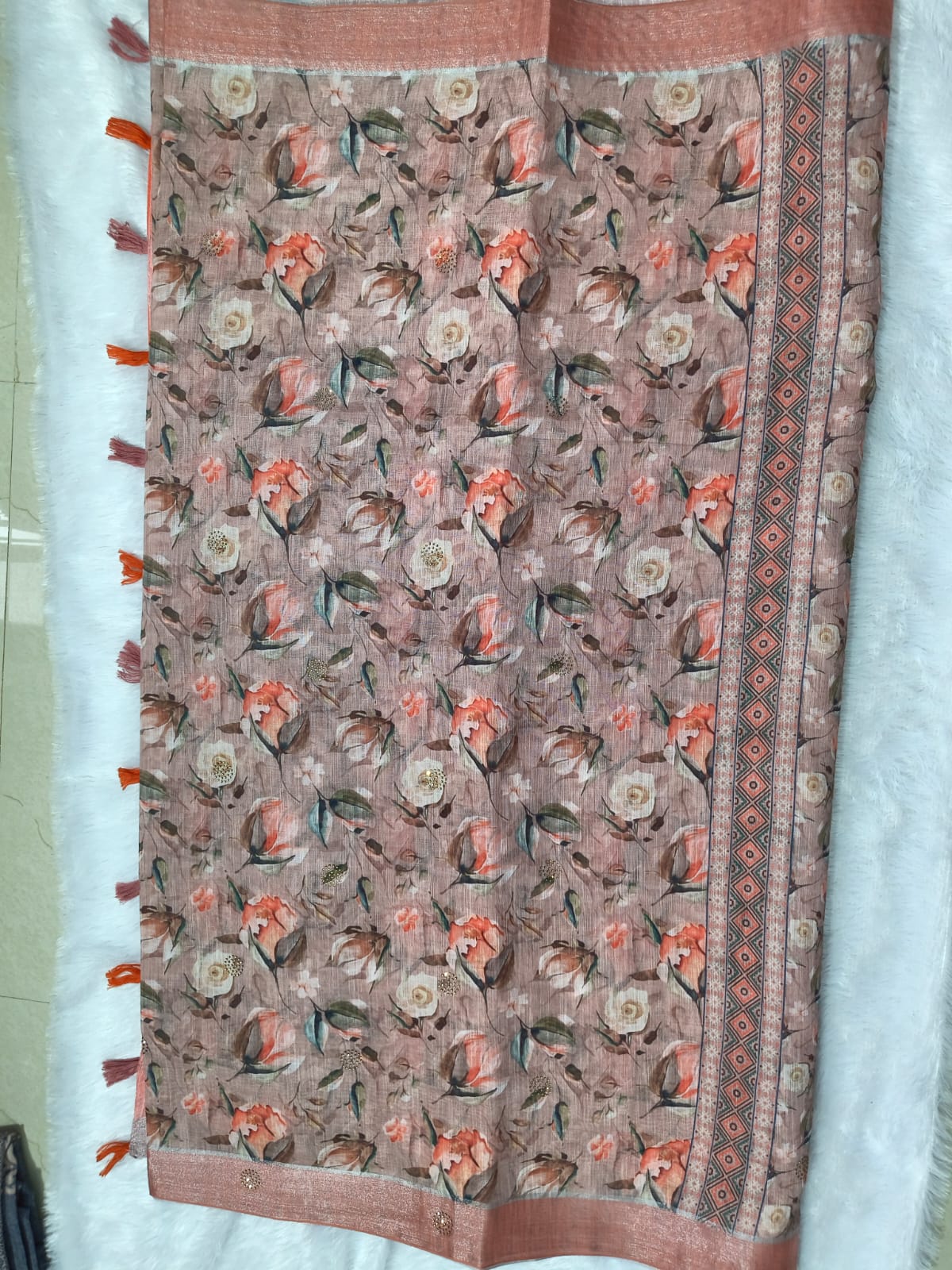 Premium cotton linen sarees with stones