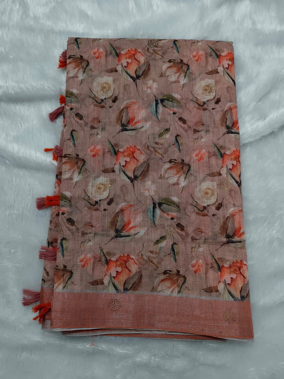 Premium cotton linen sarees with stones