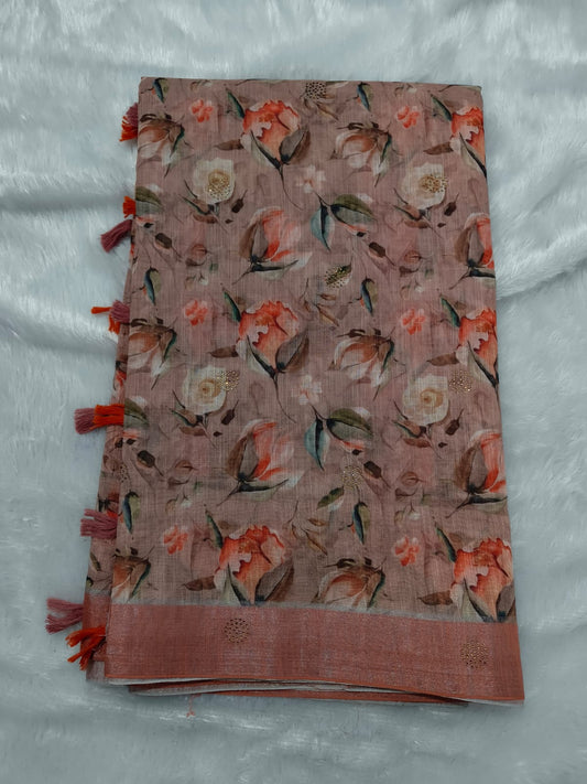 Premium cotton linen sarees with stones