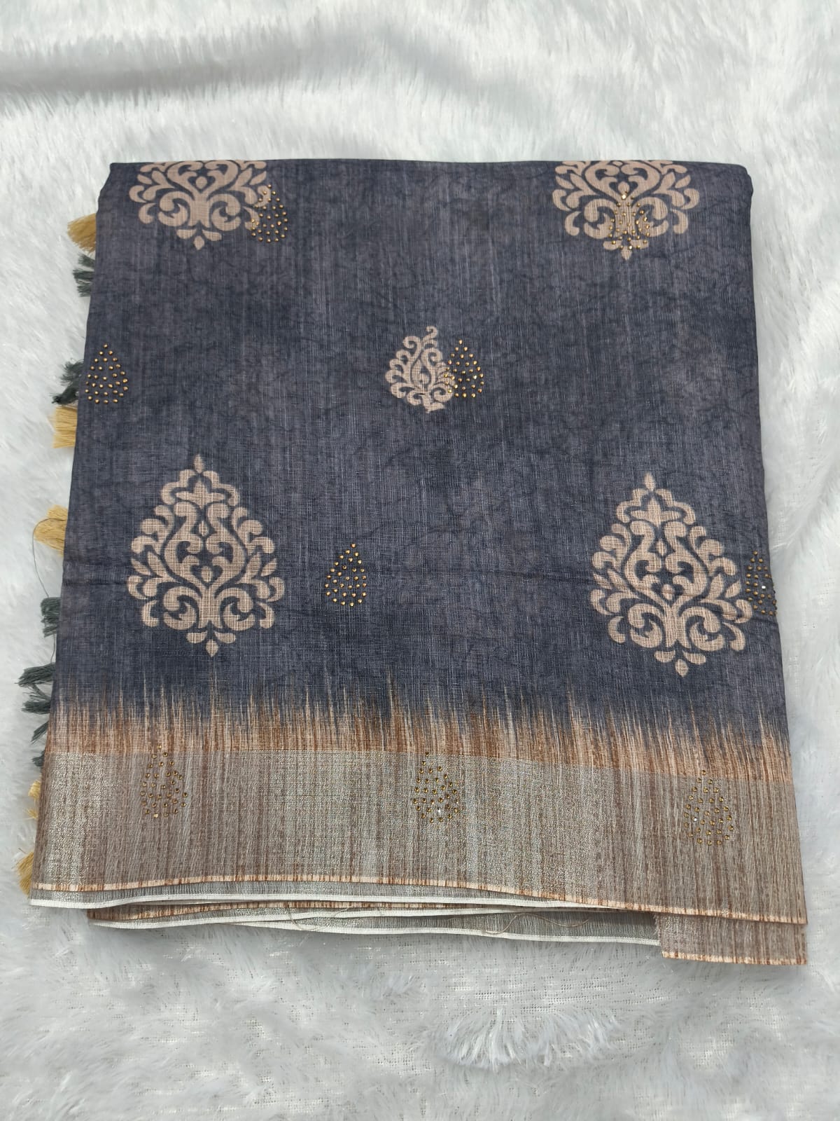 Premium cotton linen sarees with stones