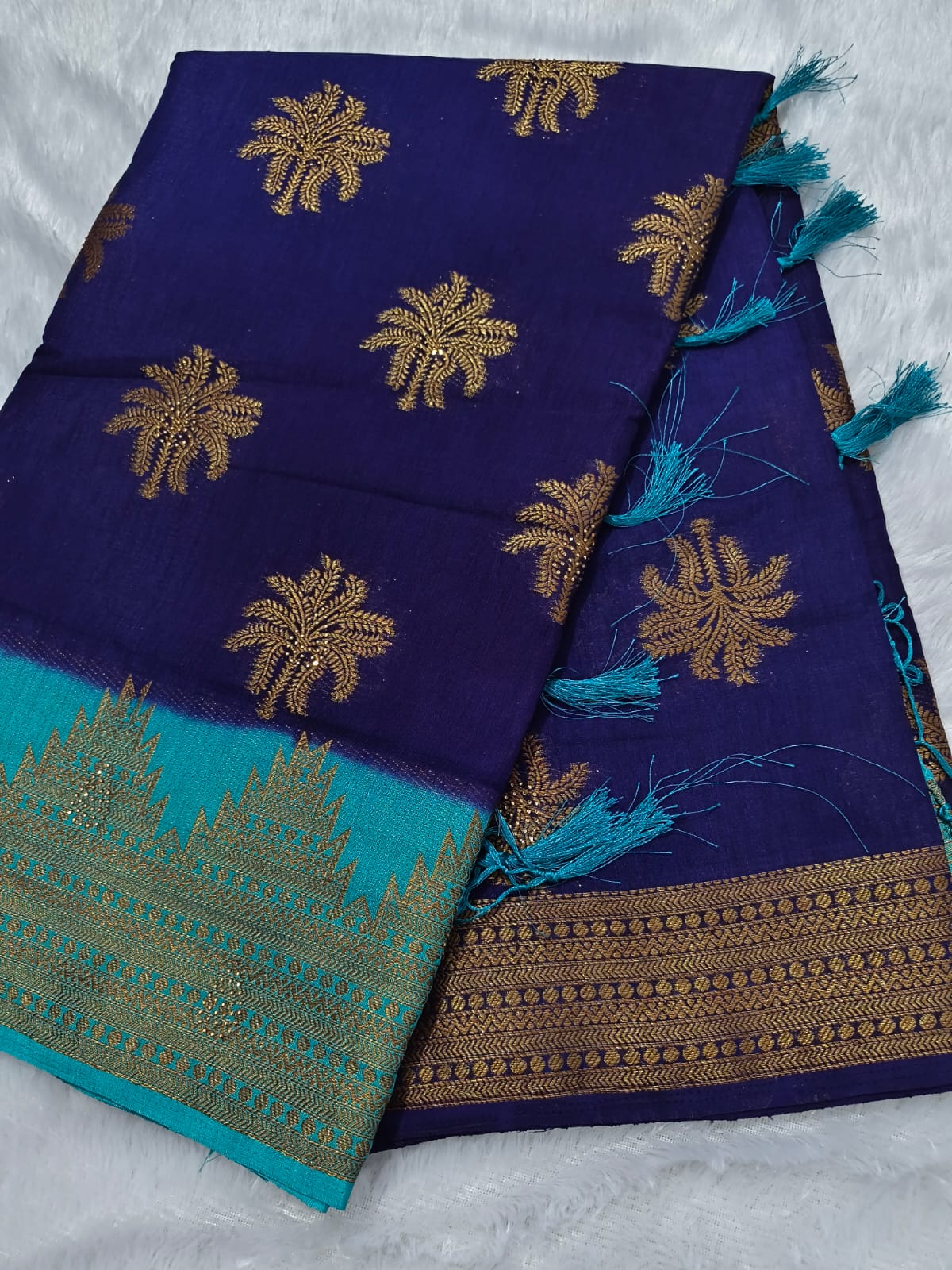 Premium antic zari linen cotton saree with stones