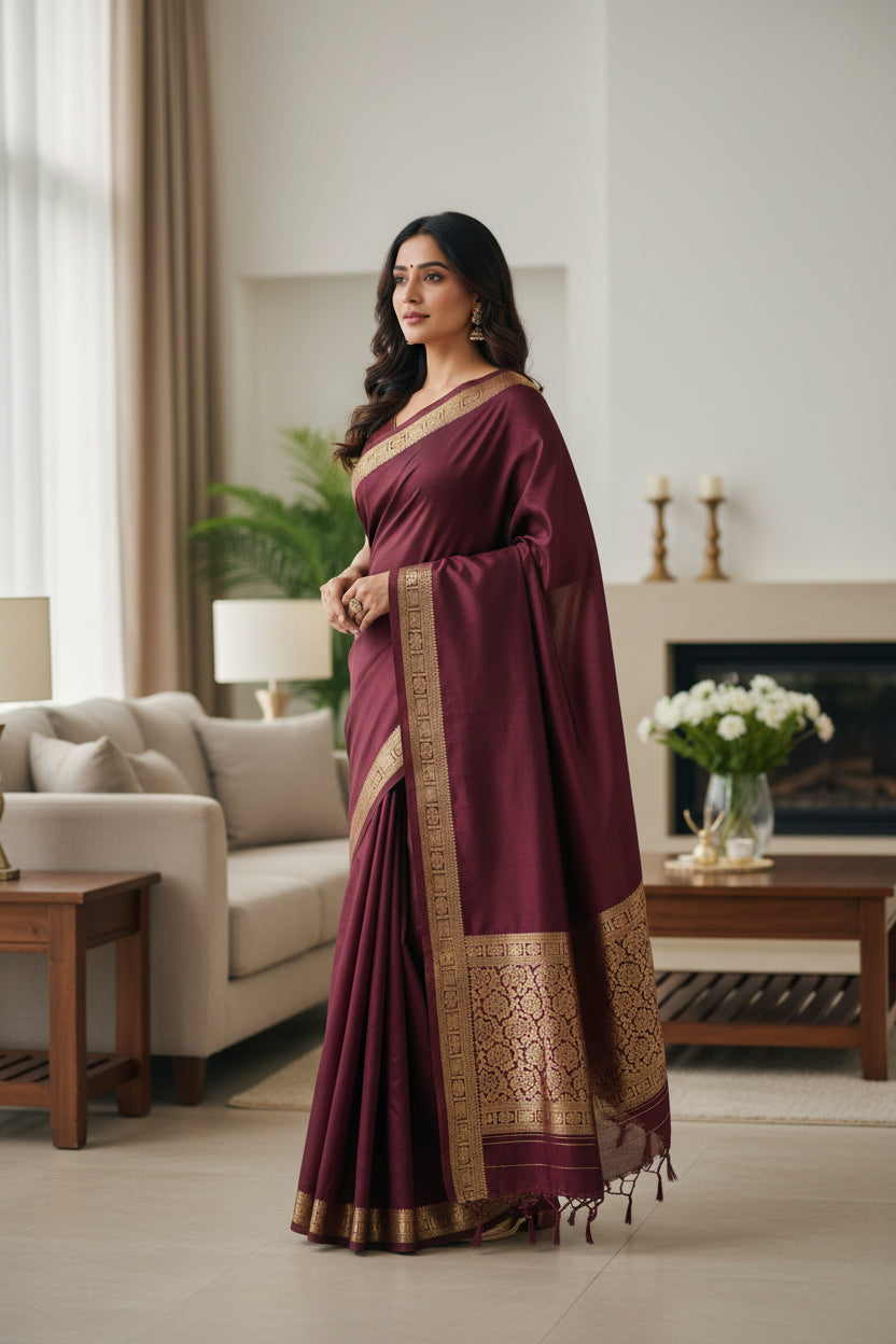 small border semi crape silk