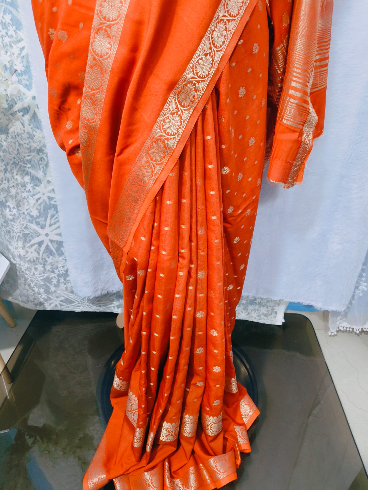 SEMI silk stripe bentex border with contrast blouse