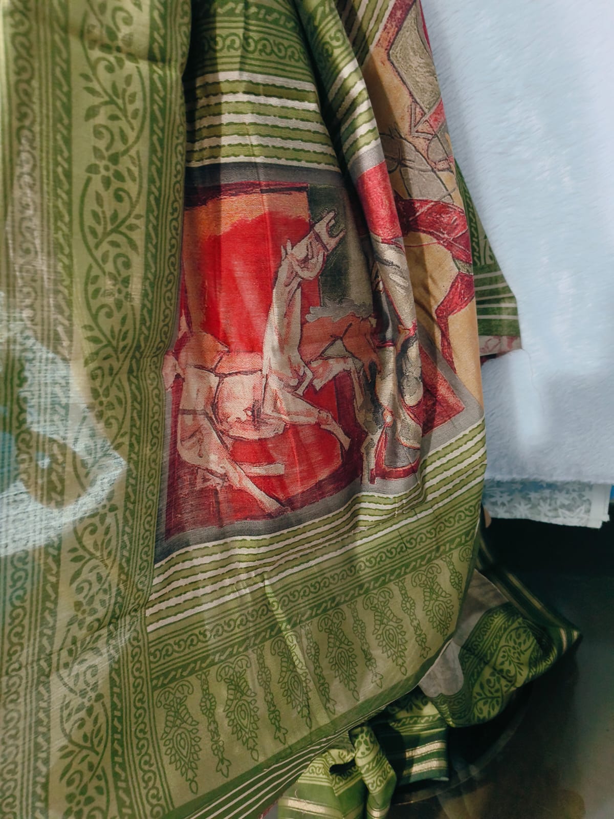 green and beige color weaving traditional saree