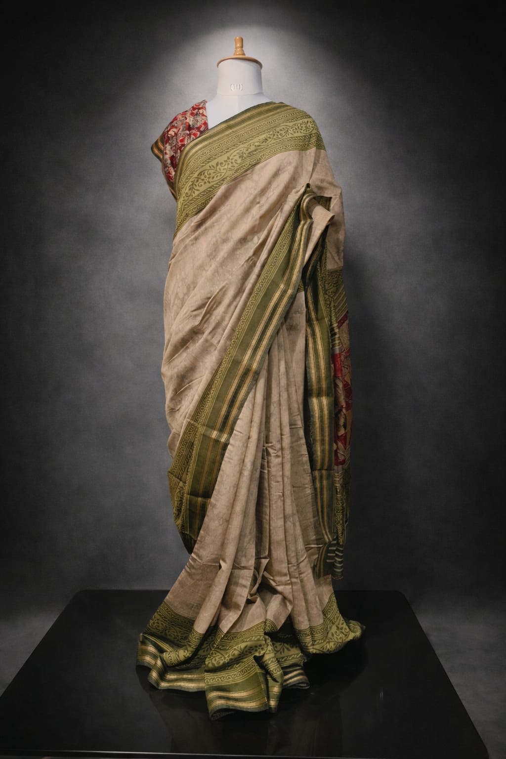green and beige color weaving traditional saree