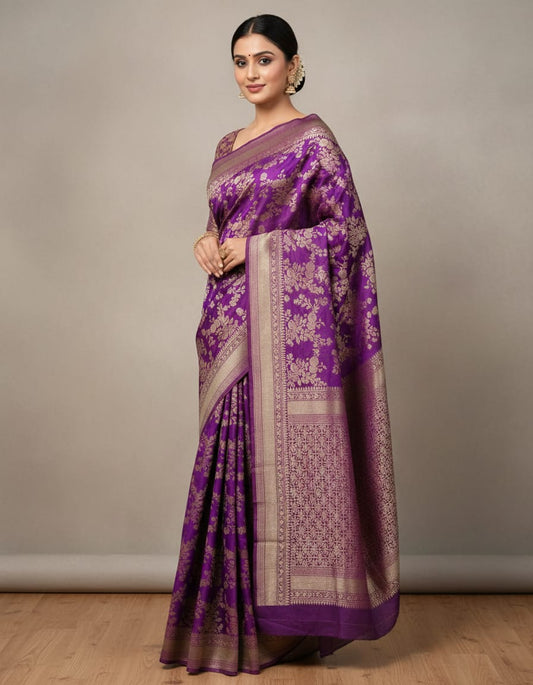 Purple semi banarasi khaddi georgette saree