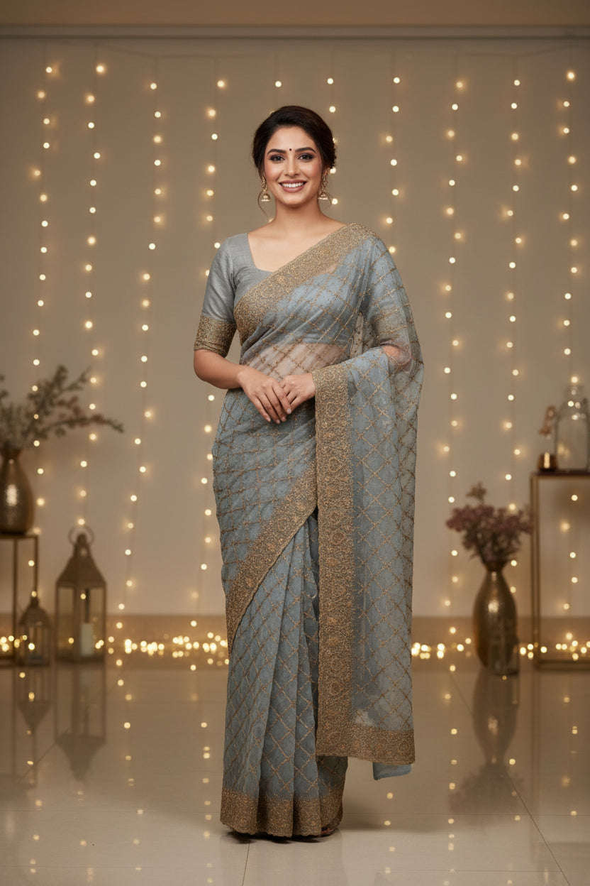 Premium soft organza fancy designer sarees