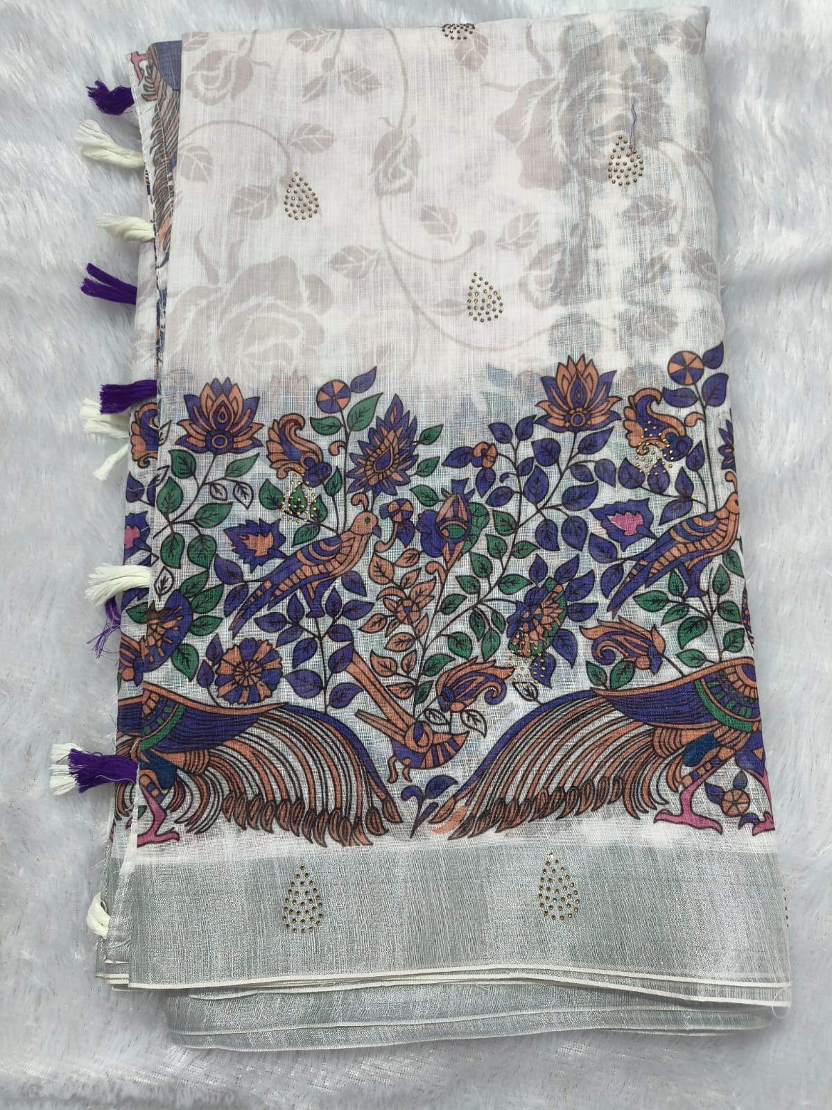 Premium cotton linen sarees with stones
